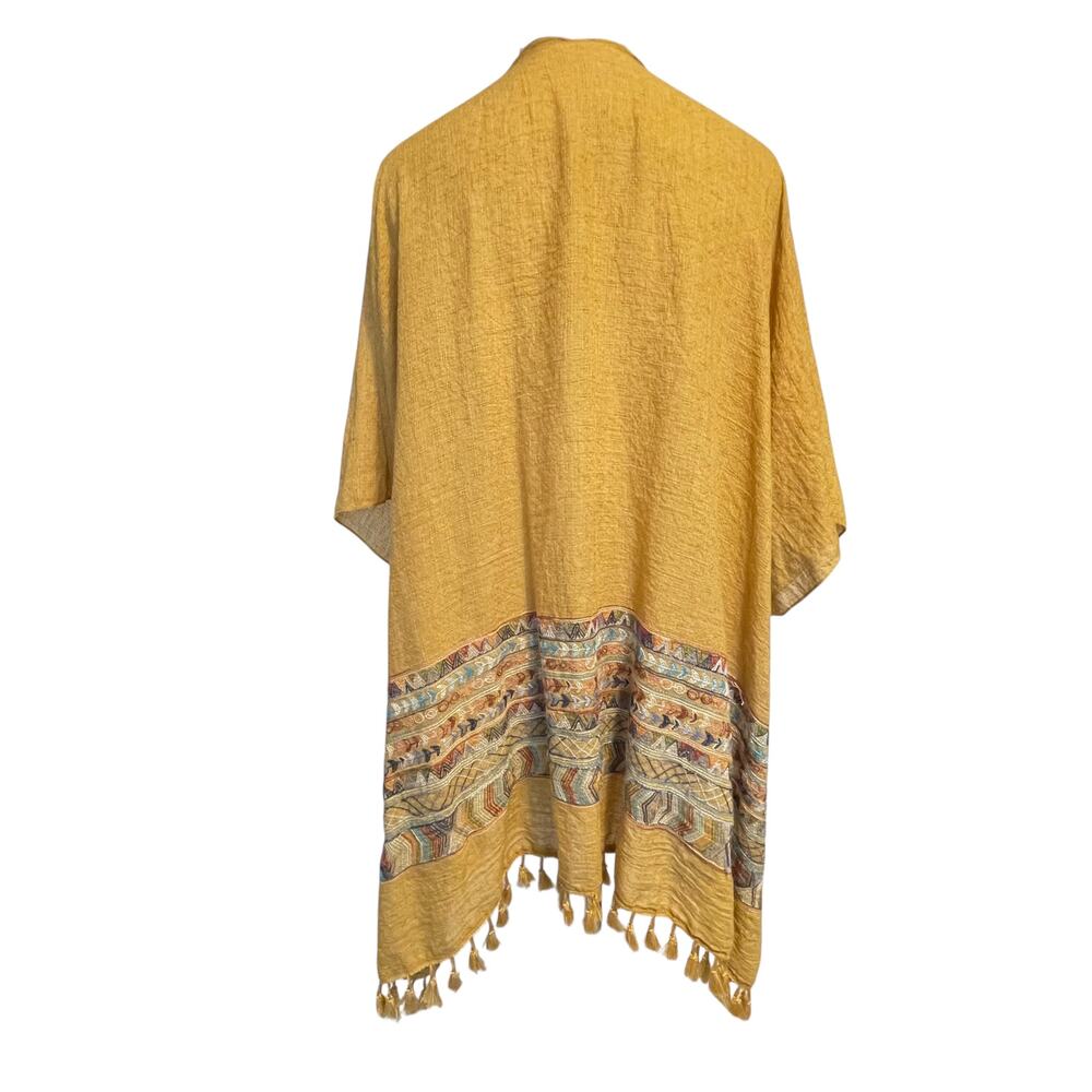 Bohemian Gold Embroidered Wrap Womens One Size Aztec Boho Fringe Coverup - Picture 5 of 7